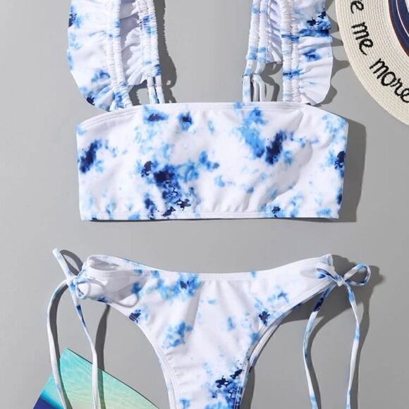 [shein] marble ruffle sleeve bikini. #6 - Picture 1 of 14